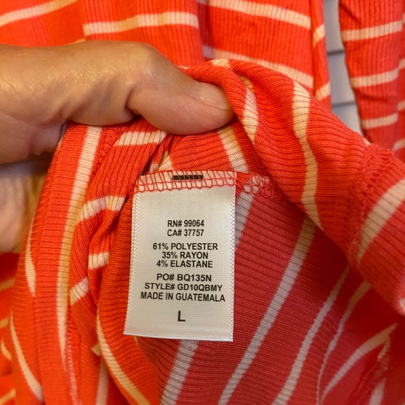 Billabong Juniors Coral with Cream Stripes Long Sleeve Mini Dress - L - Picture 5 of 9